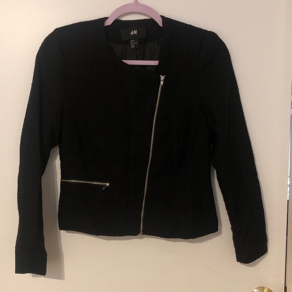 H&M Black Asymmetric Zip Blazer Jacket
